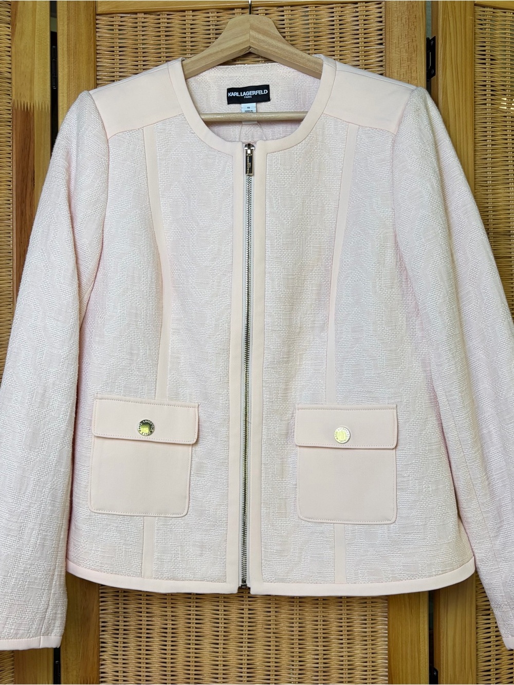 NEW Karl Lagerfeld Pale Pink Textured Zip Jacket size 10 NWT